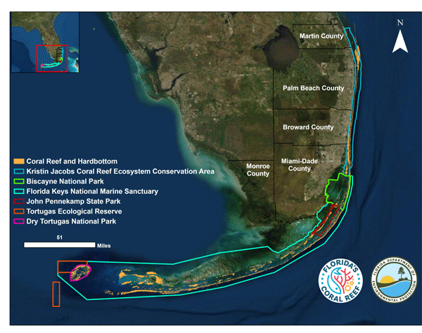 Map of Extent of Florida Coral Reef including management boundaries.